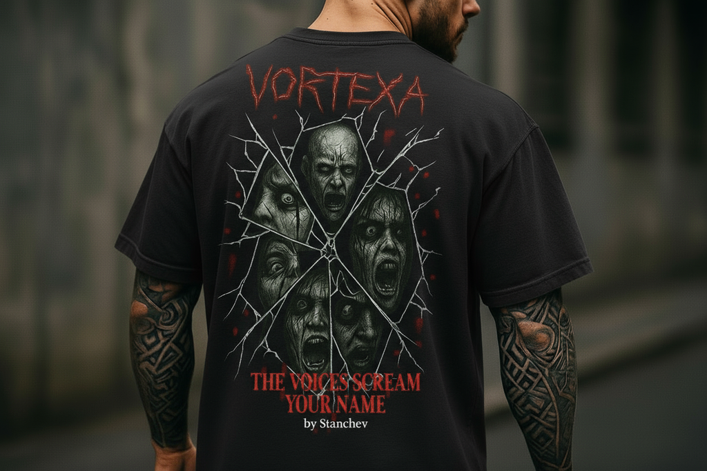 Vortexa черна тениска с horror дизайн